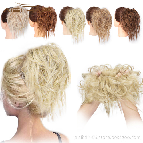 Aisi Hair Synthetic Donut Blonde Chignon Curly Bun Pad Chignon Elastic Band Ribbon Ponytail Rope Rubber Hair Extension For Women